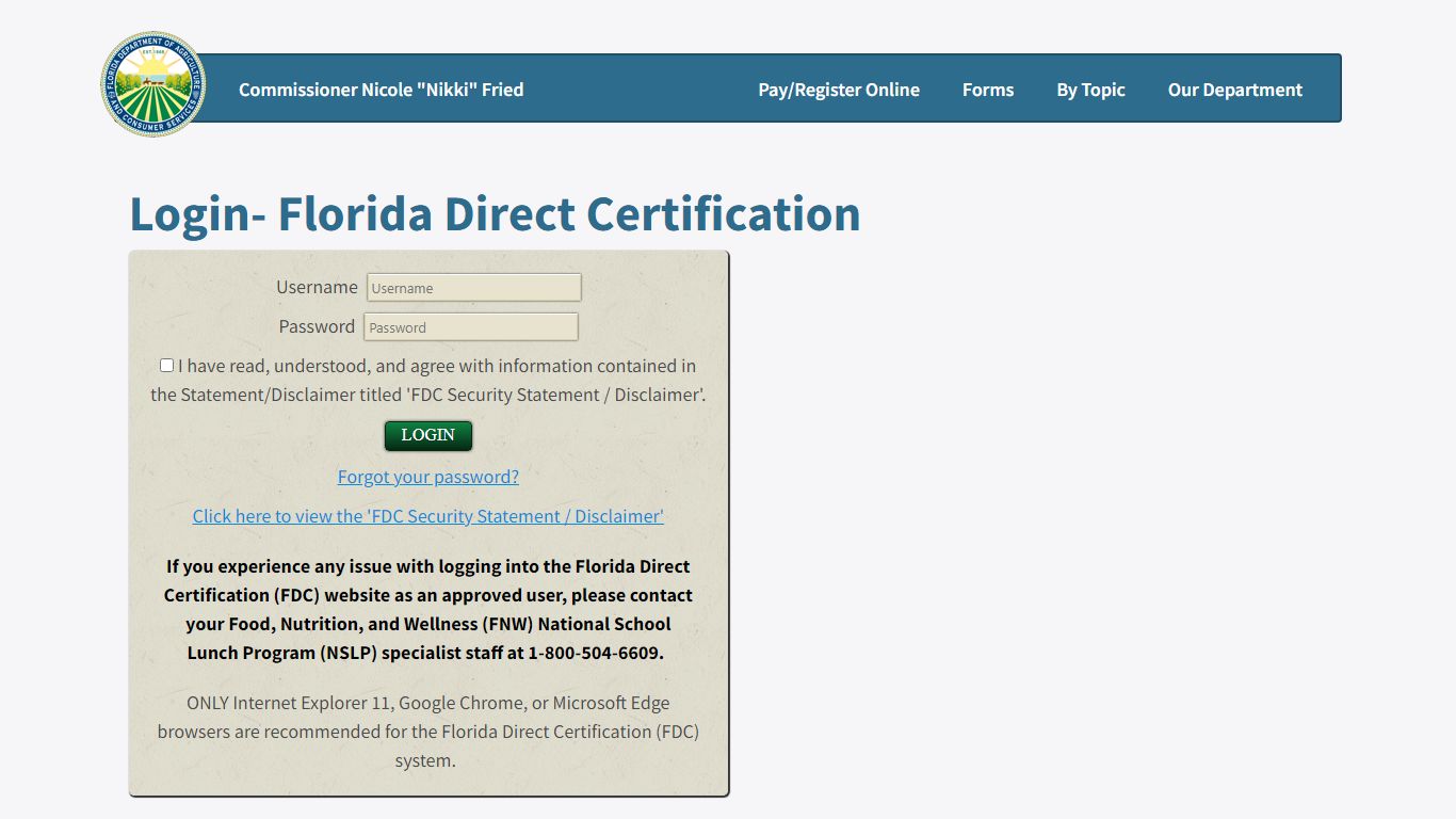 Login- Florida Direct Certification